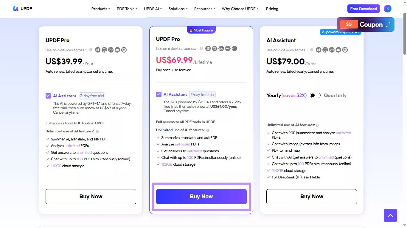 choose a plan and click buy now updf