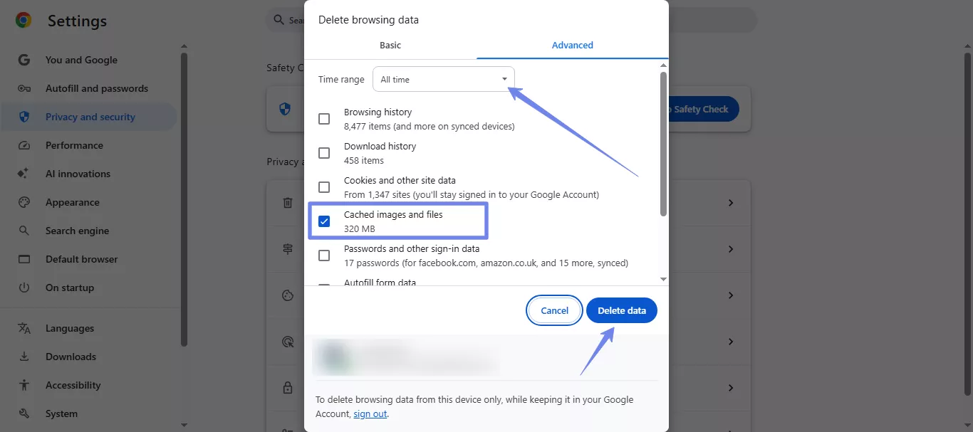 clear the cache chrome
