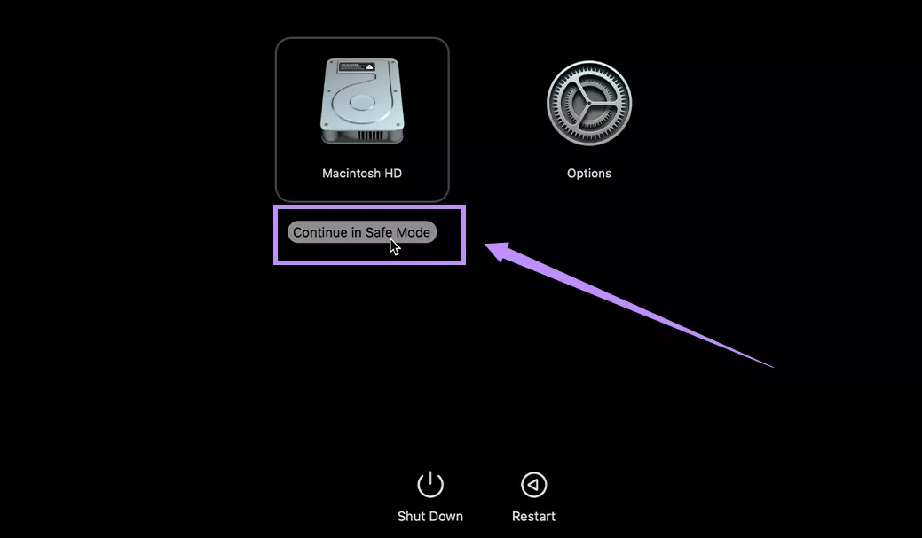 click continue in safe mode mac