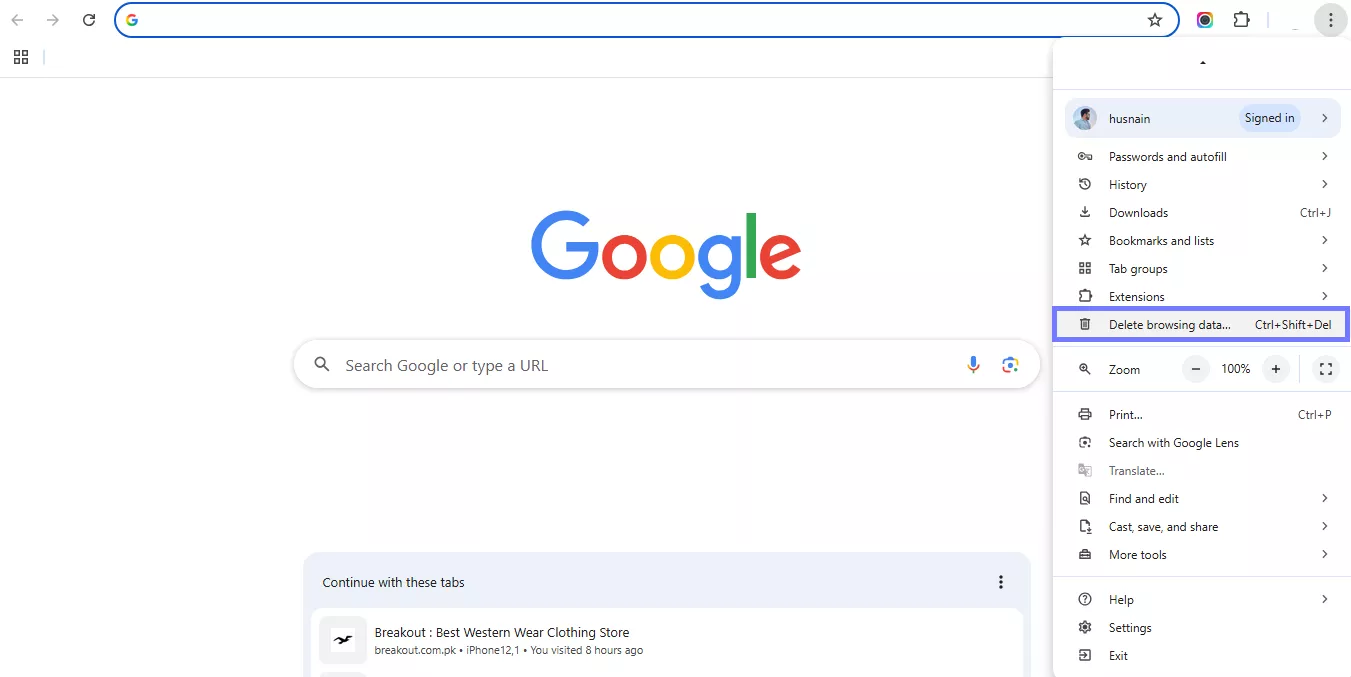 click delete browsing data chrome