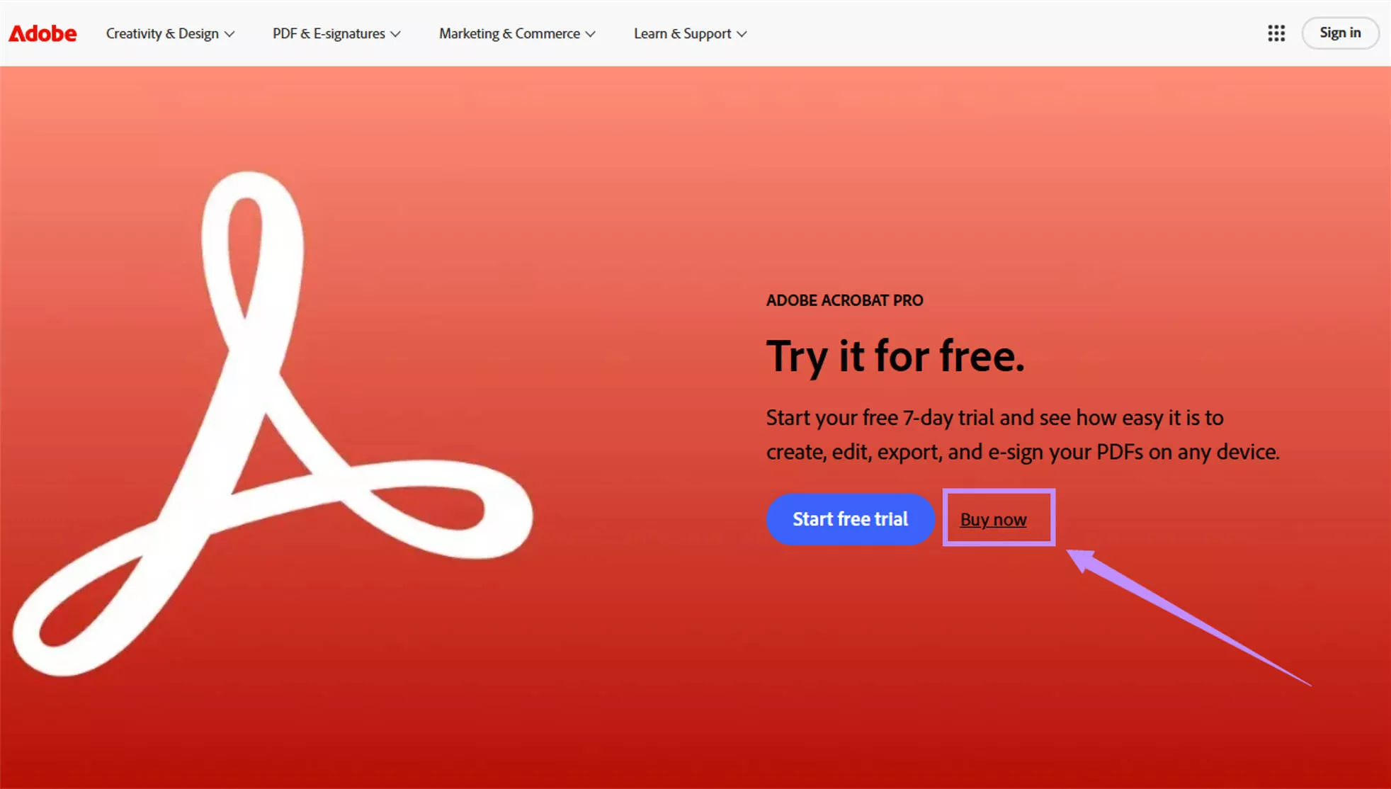 click on buy now for acrobat