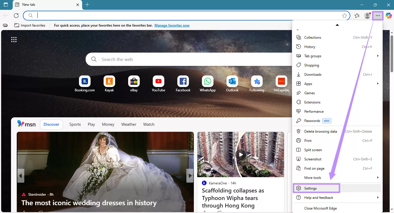click settings microsoft edge