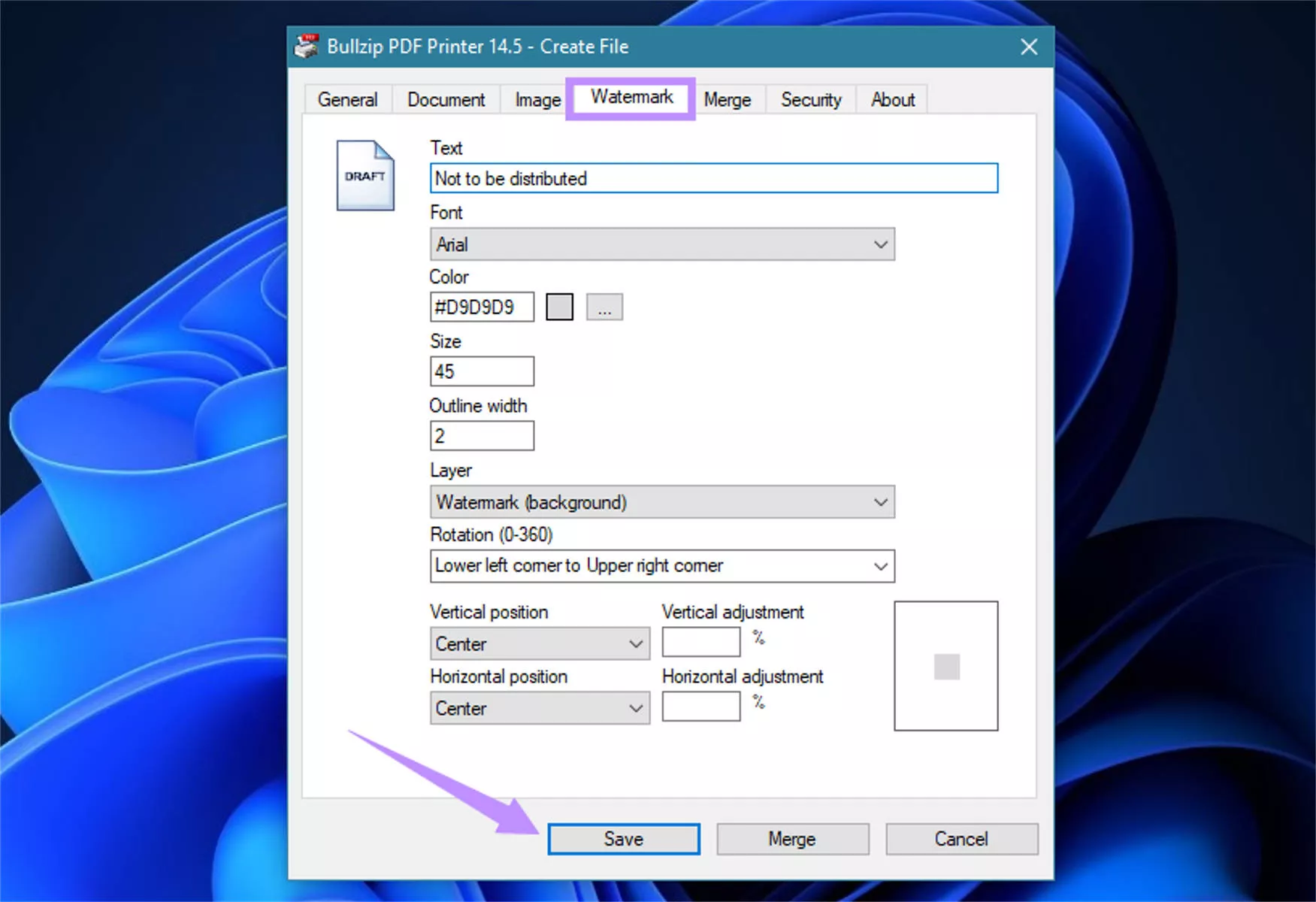 create and save the watermark bullzip pdf printer