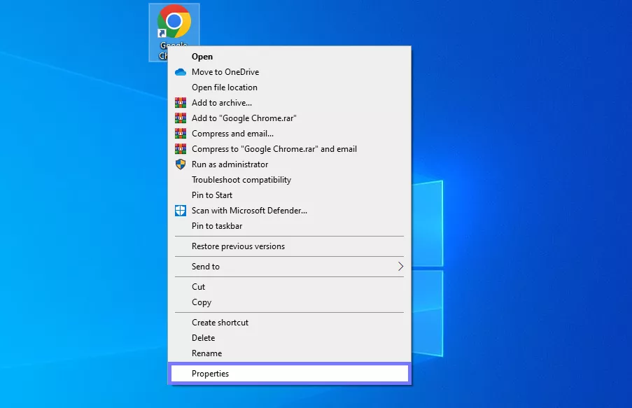 go to chrome properties chrome