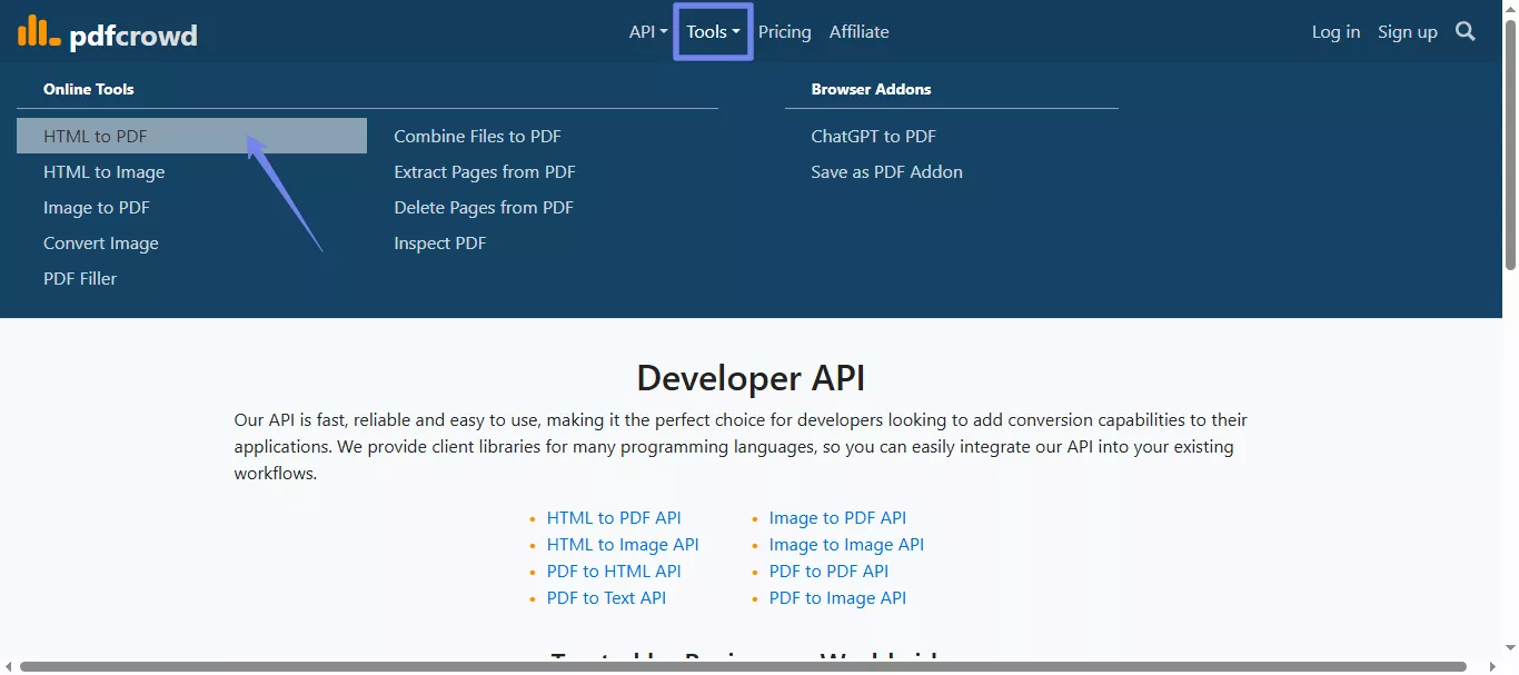 open html to pdf pdfcrowd