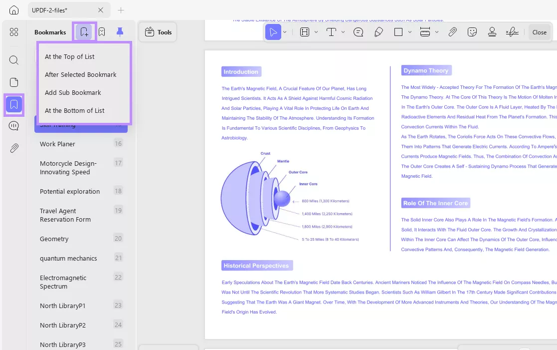 options to add bookmarks updf windows