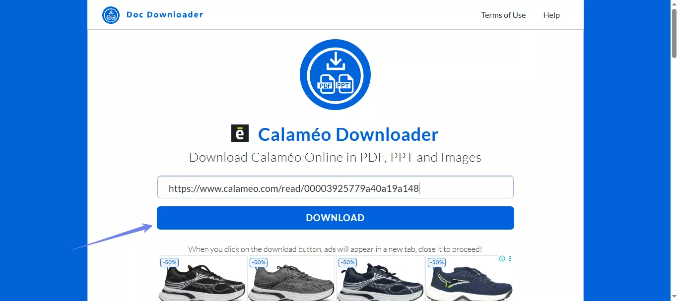 paste the link and click download mydocdownloader