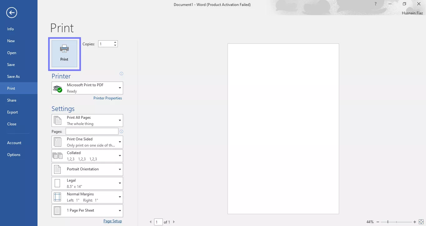 press the print button word