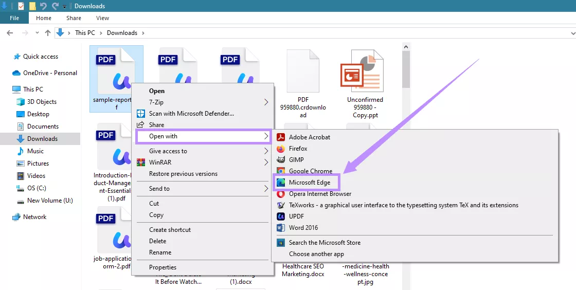 select microsoft edge under open with windows