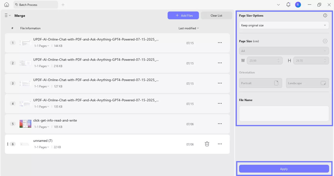 select page size options and click apply updf windows
