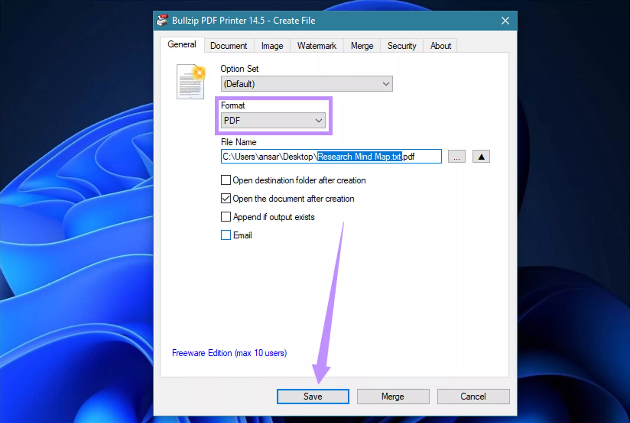 select bullzip pdf printer and click print bullzip pdf printer