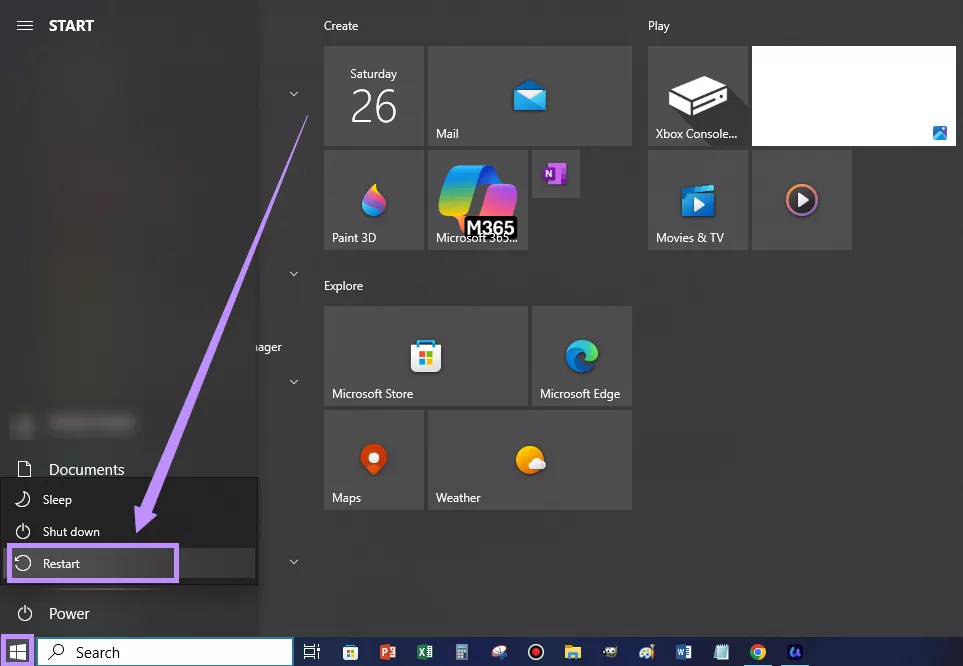 select restart windows