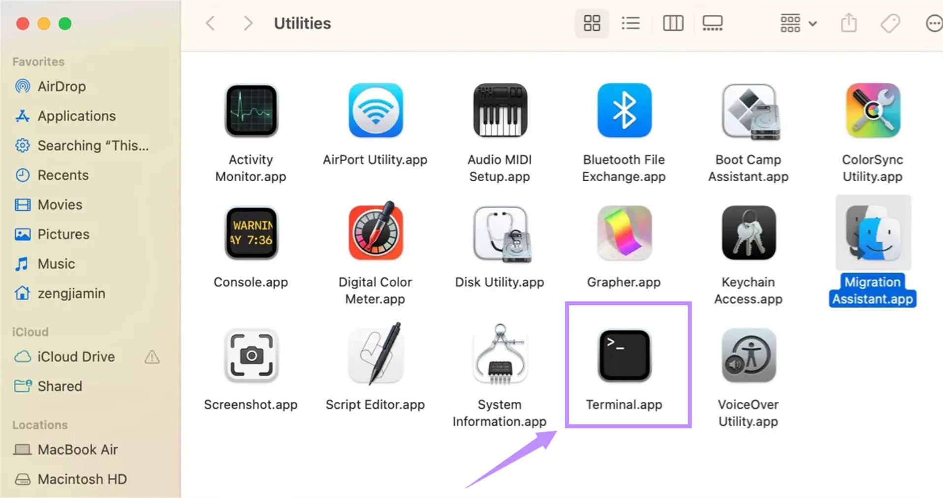 select terminal.app mac