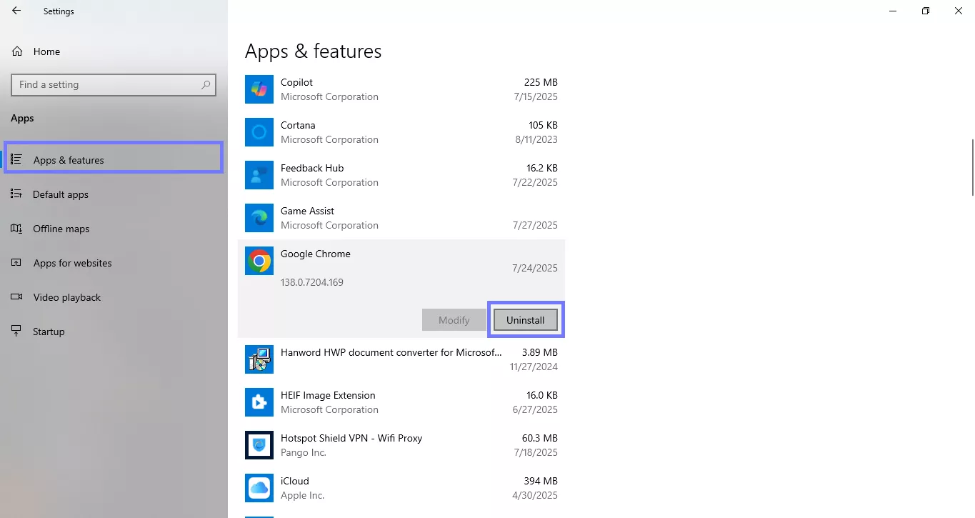 uninstall chrome