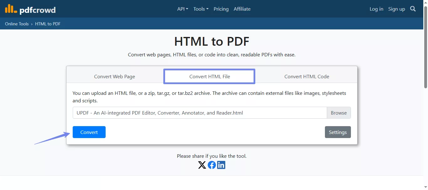 upload file and click convert crowd