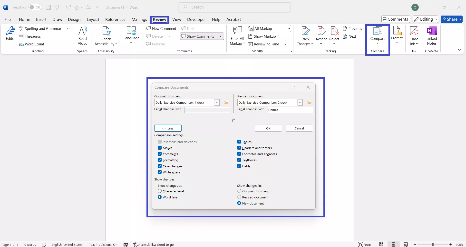 word compare two files 1