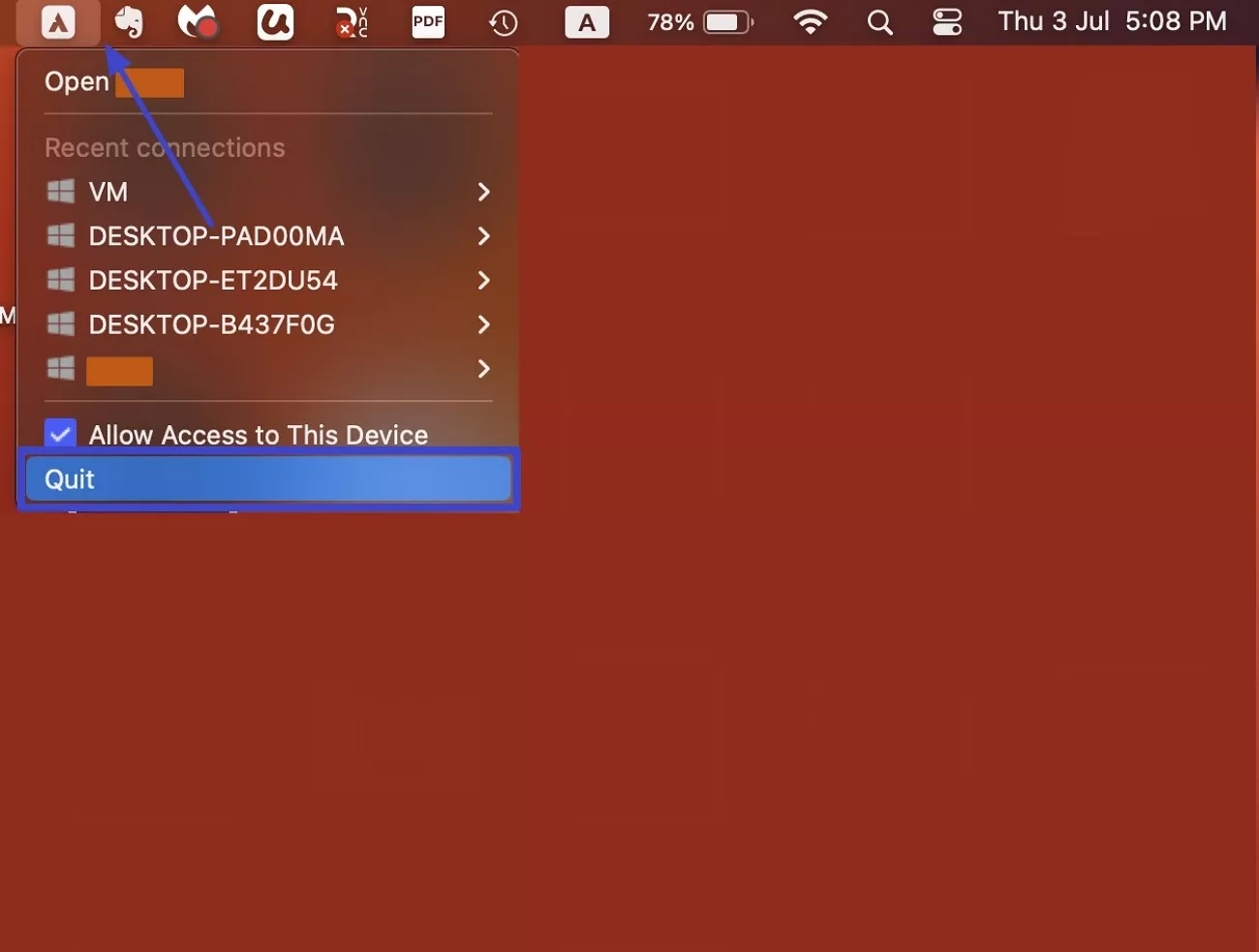 disable remote desktop app