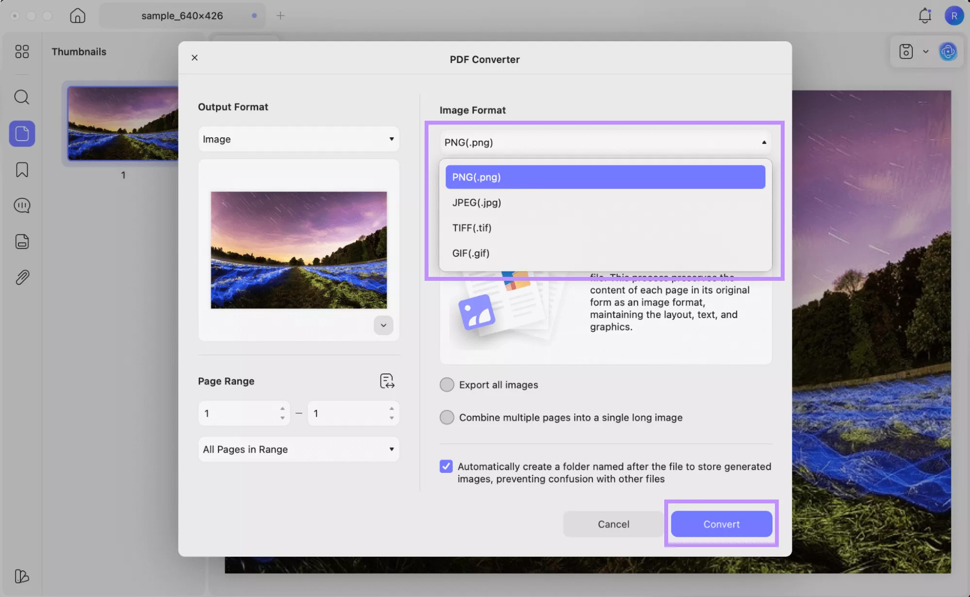  choose an image format to convert in updf mac