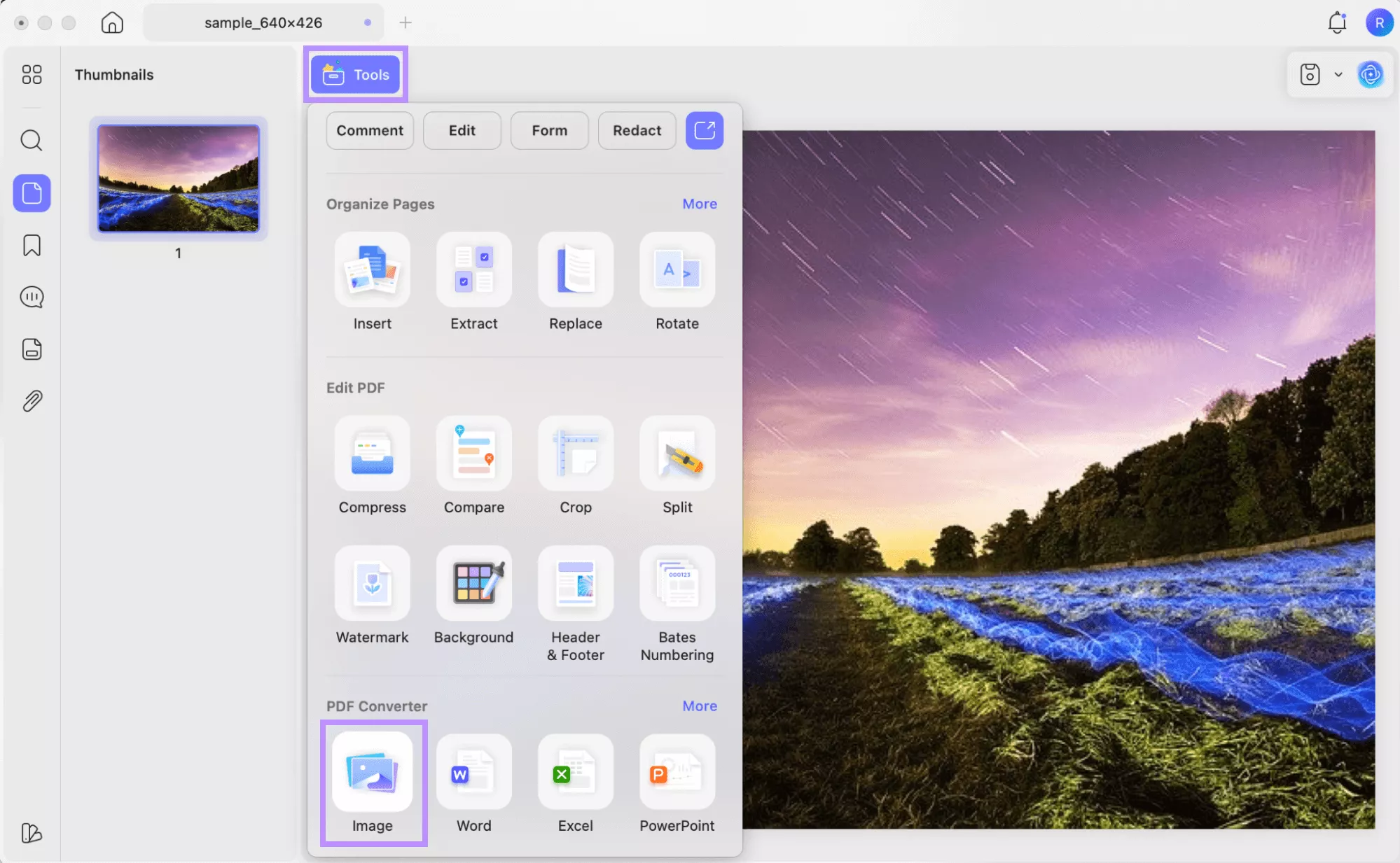 choose image under tools in updf mac