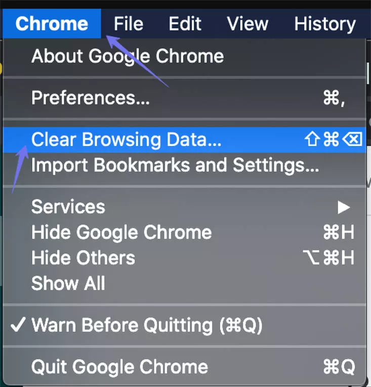 clear chrome browsing data mac