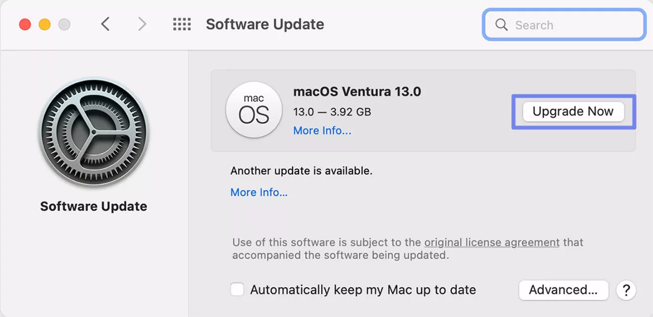 click upgrade now for mac