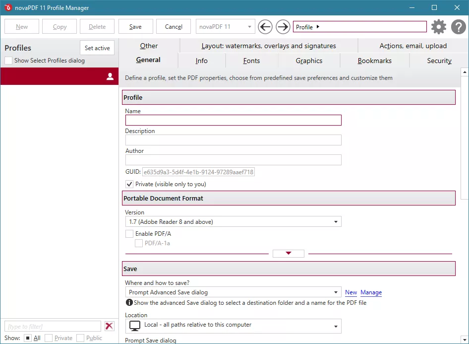 create print profiles in novapdf