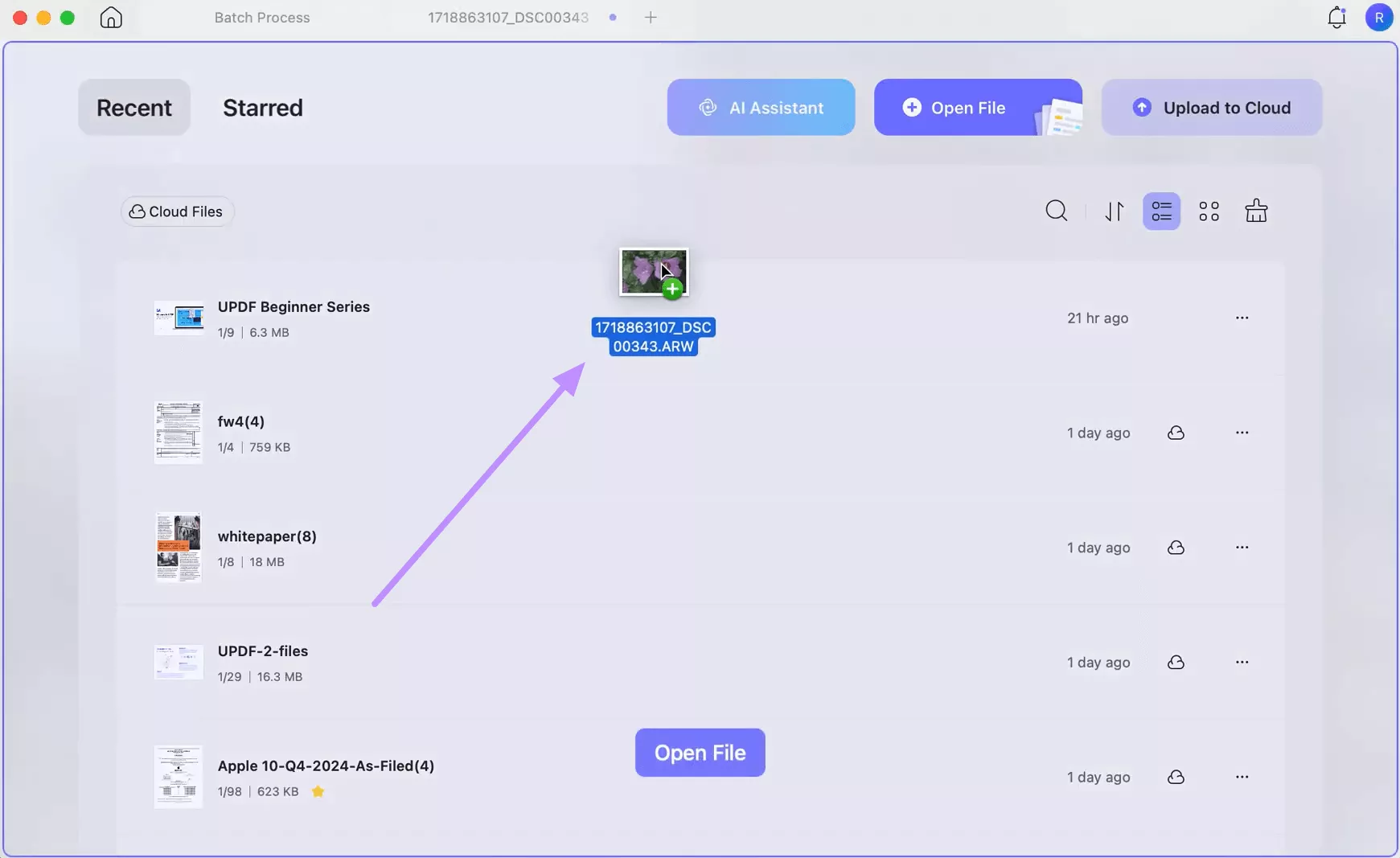 drag the file to the updf home screen mac