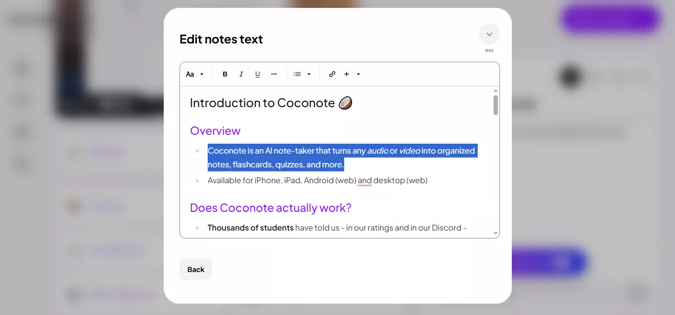 edit notes in coconote