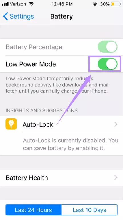 enable low power mode iphone