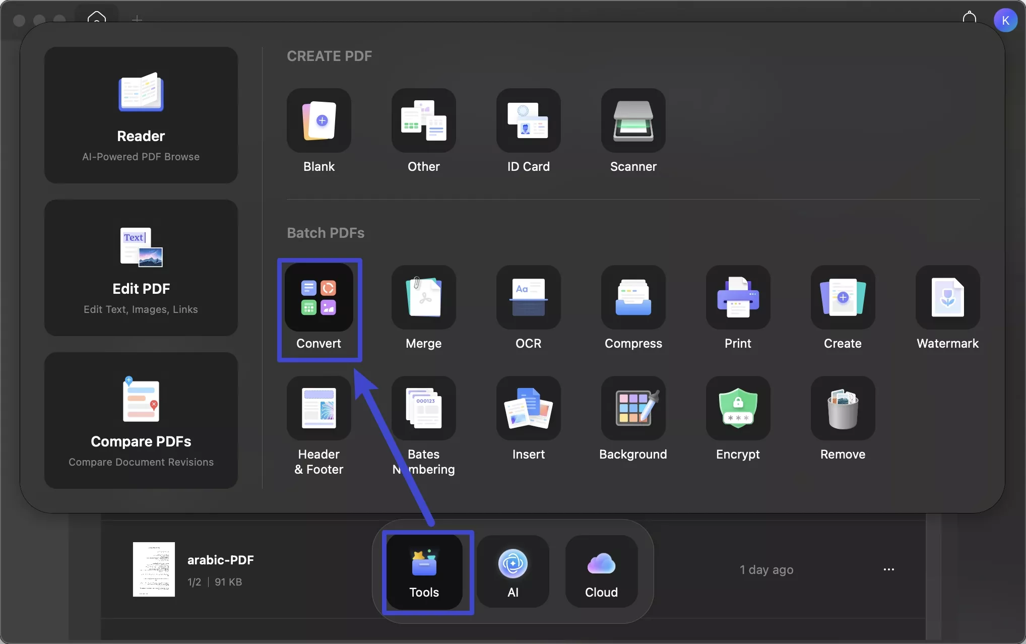 enter batch convert feature updf mac