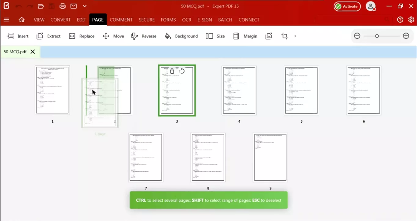 organize pages in expert pdf