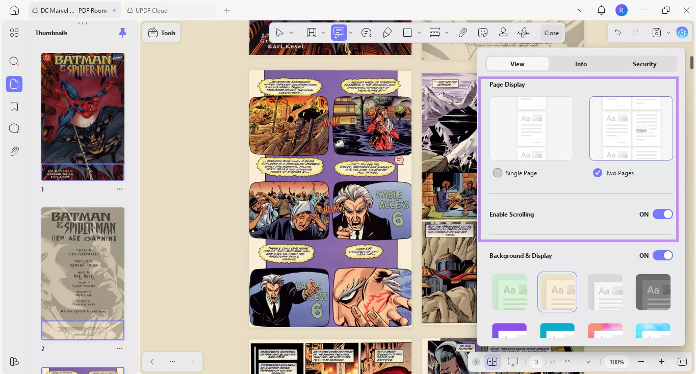 reading layouts for downloaded comic in updf