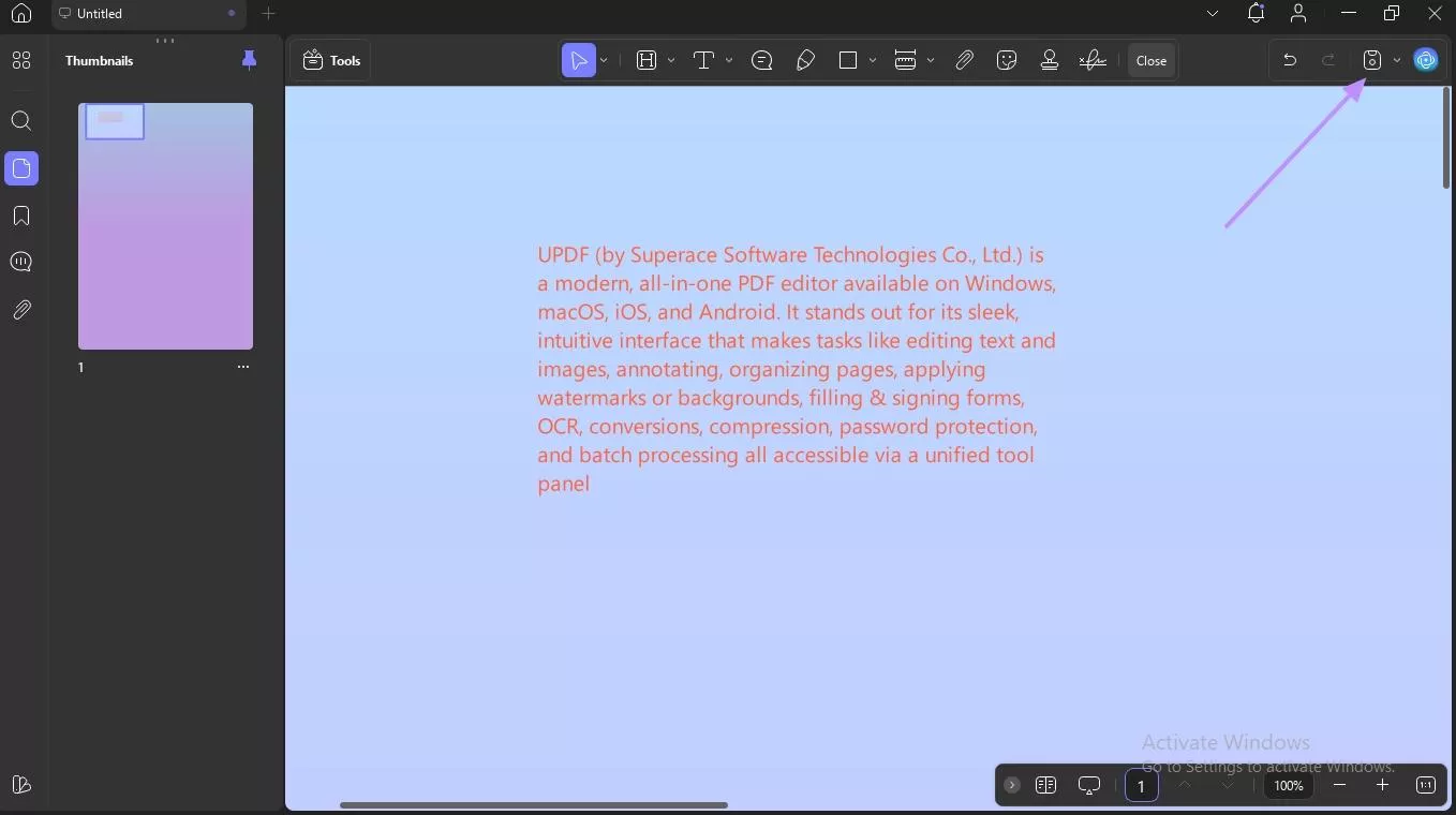 save pdf with updf windows