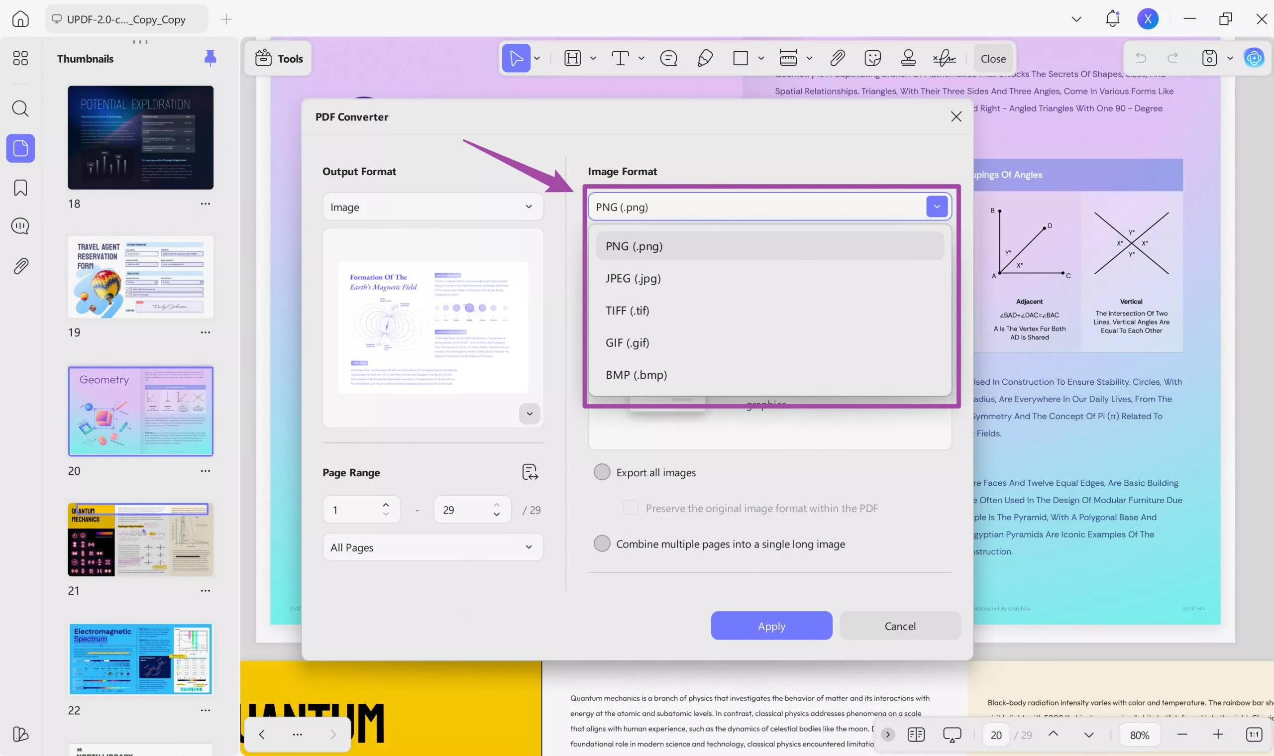 select an image format to convert pdf in updf mac