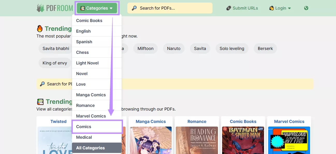 select comics under the category menu pdfroom