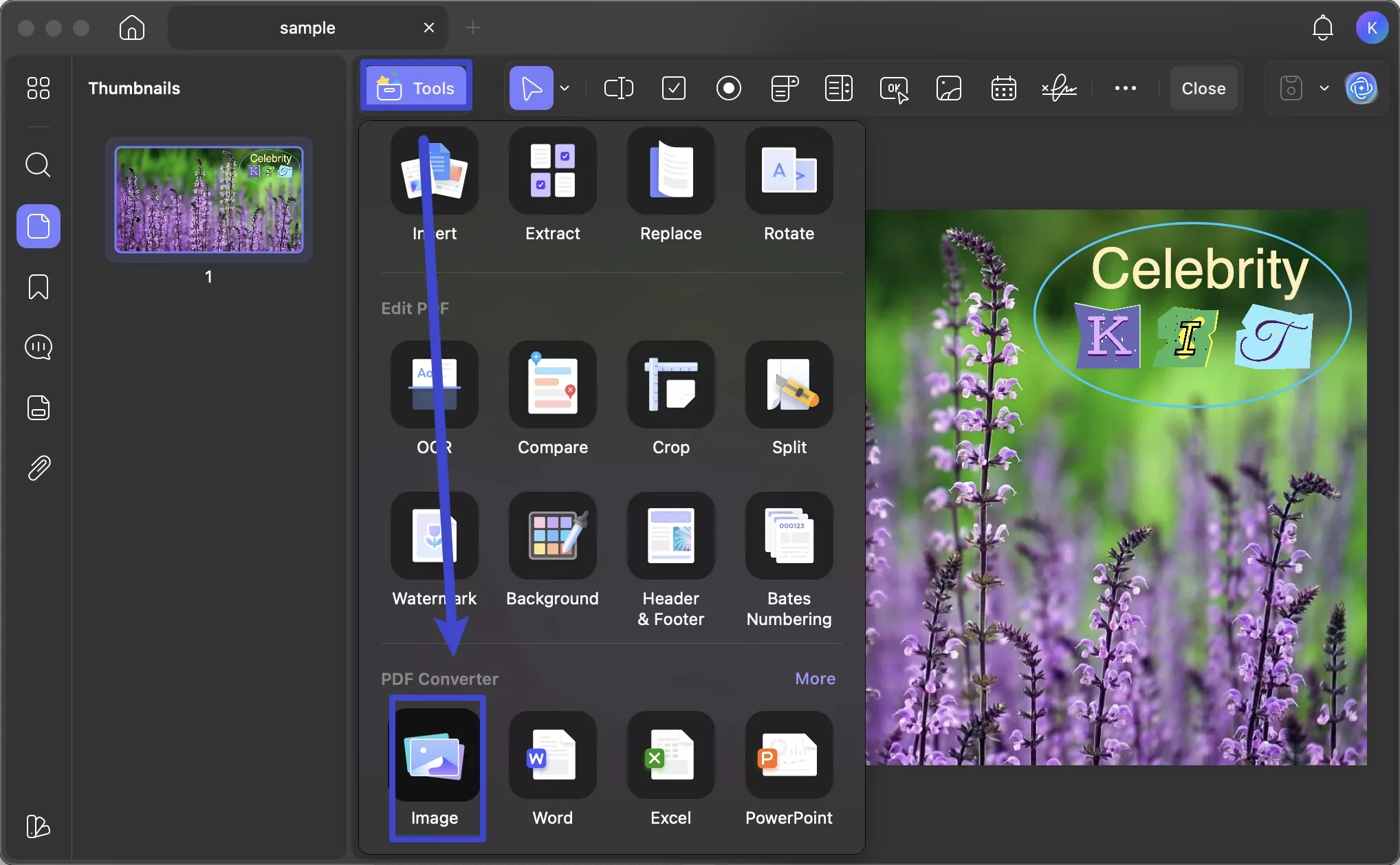  tap on image from pdf converter updf mac