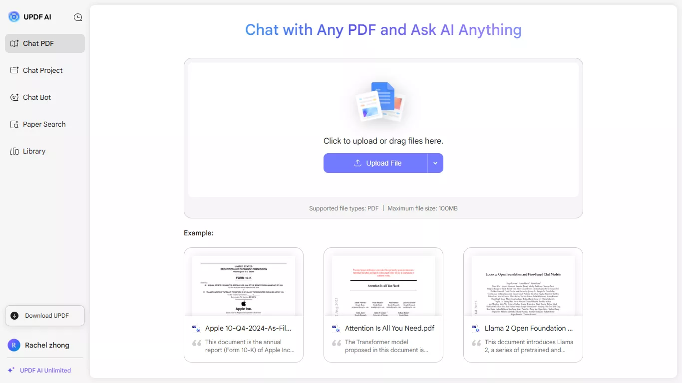 updf ai online user interface
