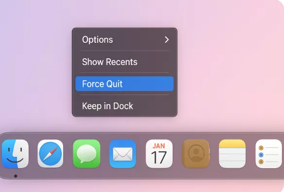  Force quitting an app from the Dock