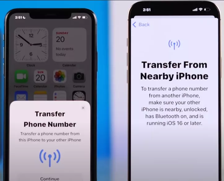 Old iPhone showing a popup notification to confirm eSIM transfer to a new iPhone