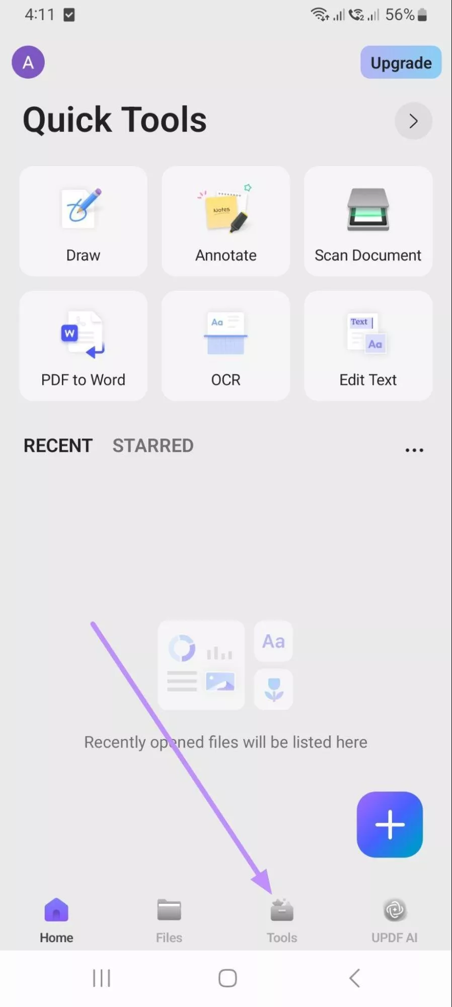 access the tools tab updf android
