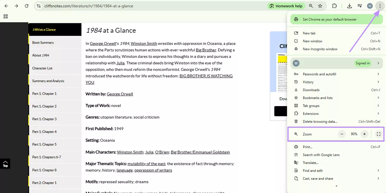 adjust zoom level chrome