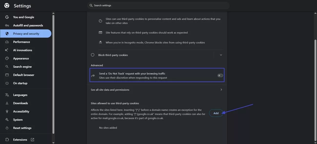adjust all cookies settings in chrome
