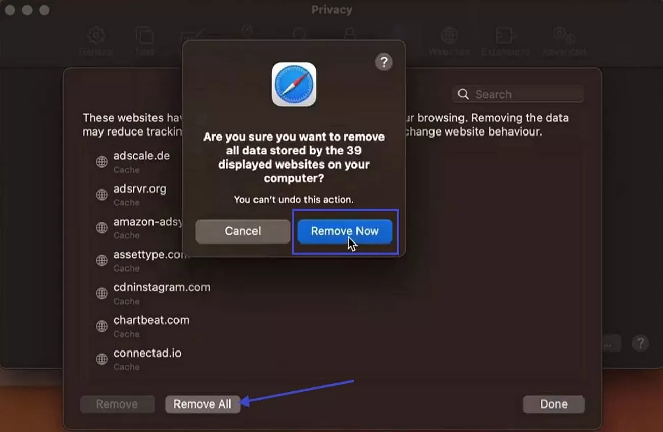 remove all cookies from safari