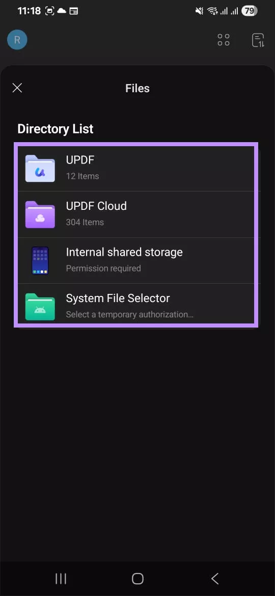 choose a storage location updf Android