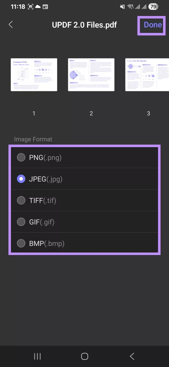 choose an image format updf android