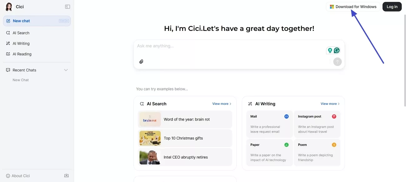 cici ai webpage to download