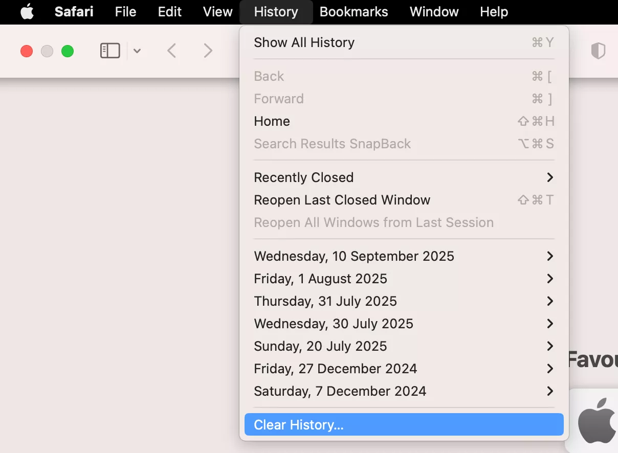 clear safari history mac