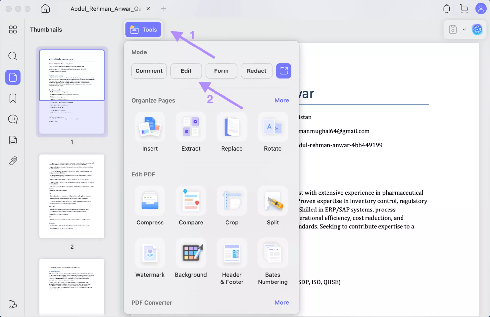click-tools to edit on updf mac