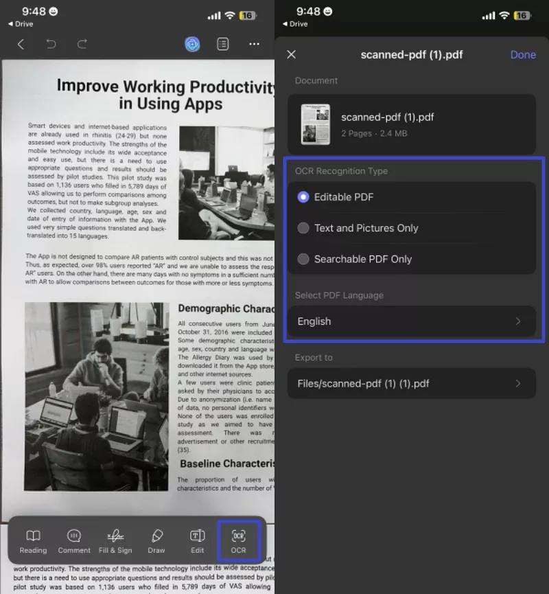 apply ocr scanned documents