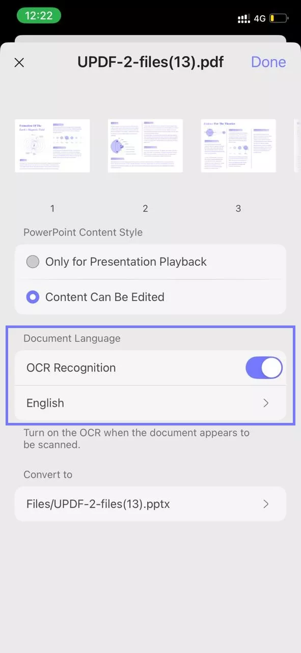 enable ocr updf iphone